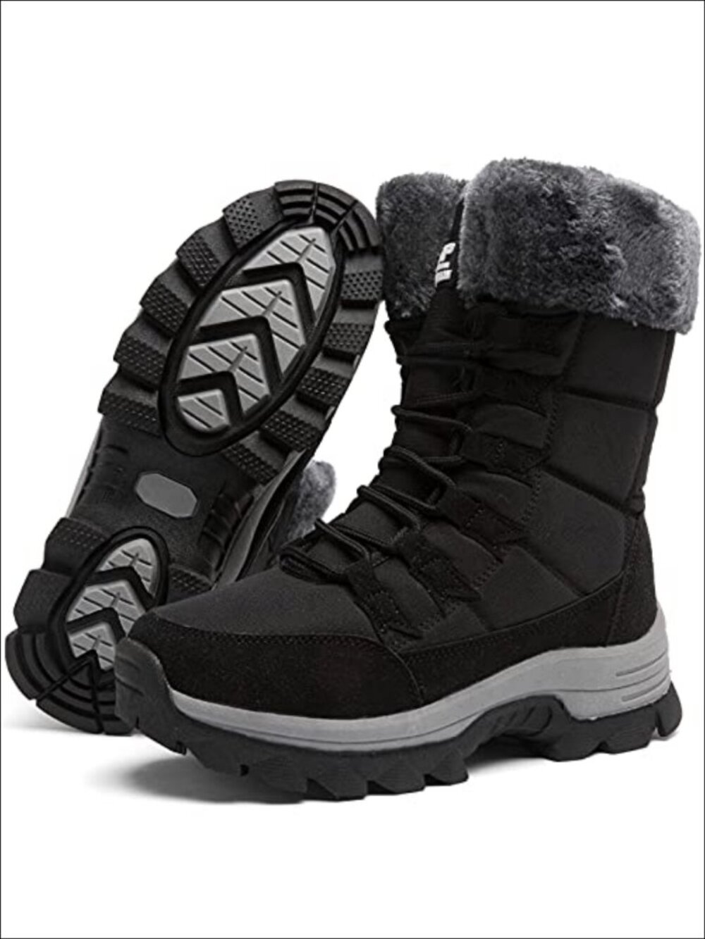 Waterproof Fur Lined Winter Snow Boots Lace Up Non-Slip Warm